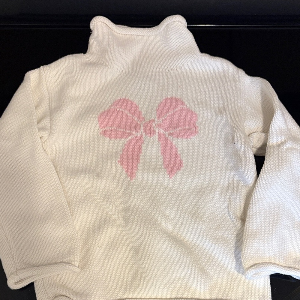 Cozy White Sweater with Pink Bow for Kids